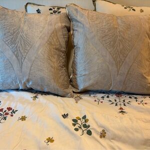 Donghia fabric pair of linen blend glamorous silver leaf pattern pillows